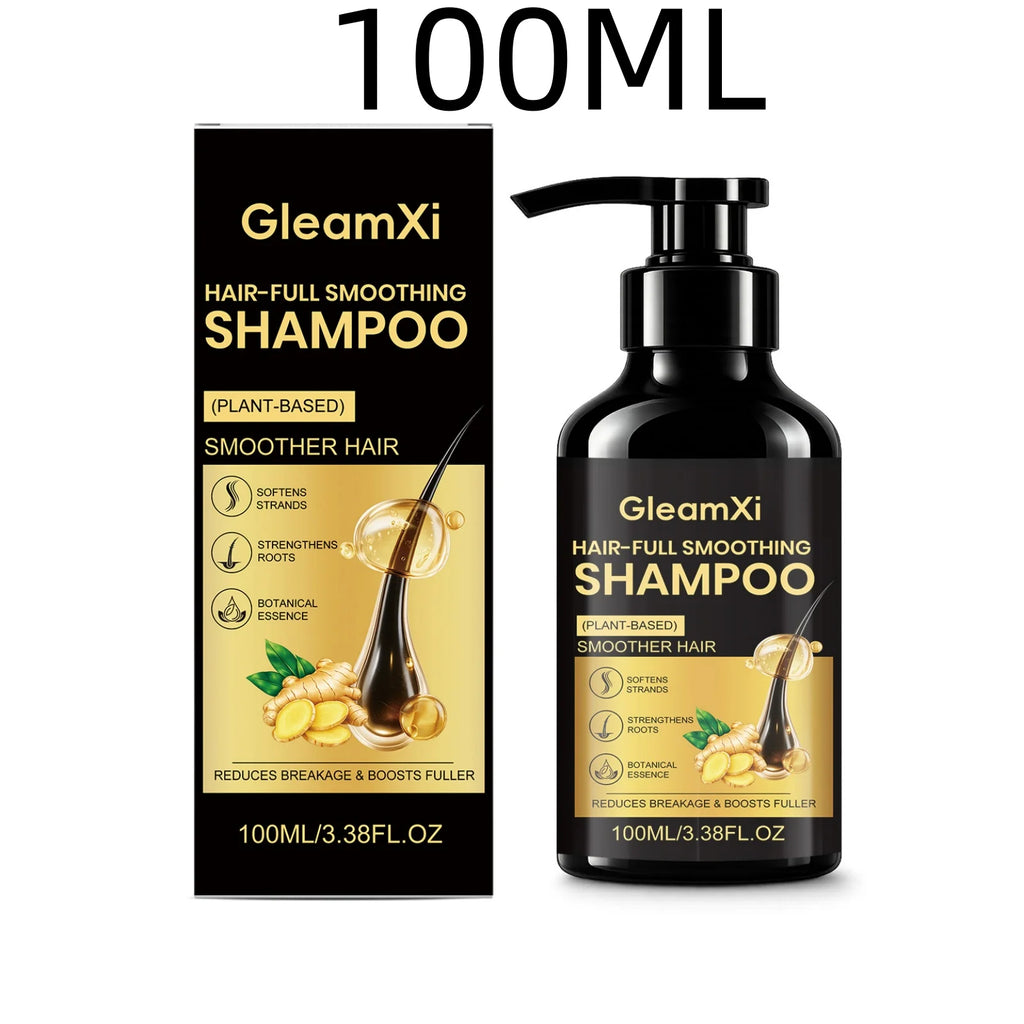 GleamXi Ginger Smoothing Shampoo Deep Nourishing Scalp Strengthen Roots Reduce Frizzy Hair Gentle Hydrating Plant Based Shampoo