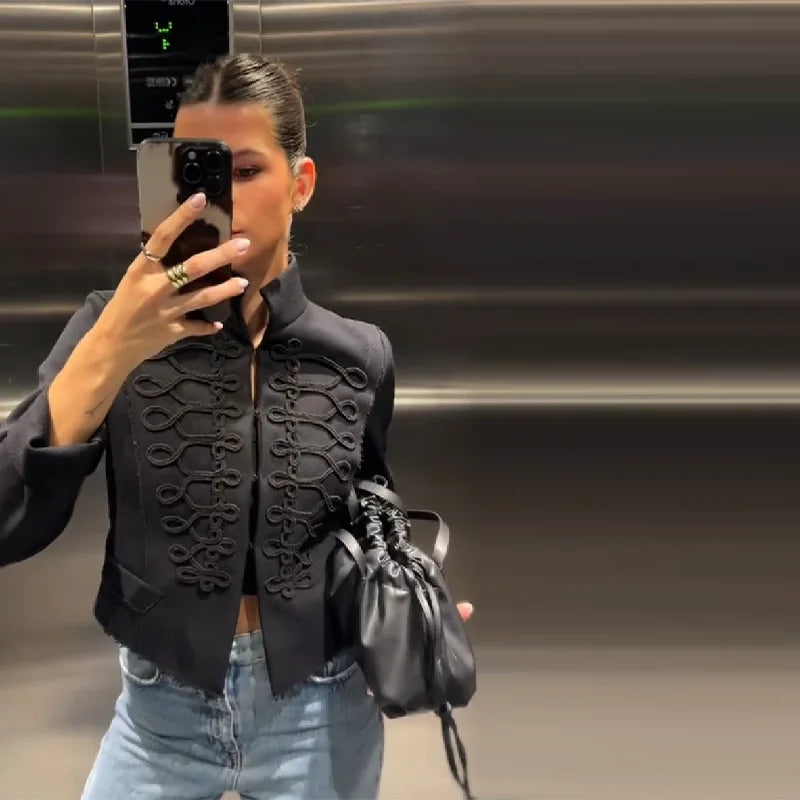 Trendy Edgy Jacket Chic Designers Vintage Stylish Women Cropped Blazers Slim-fit Elegant Casual Female Street Fall Outfit