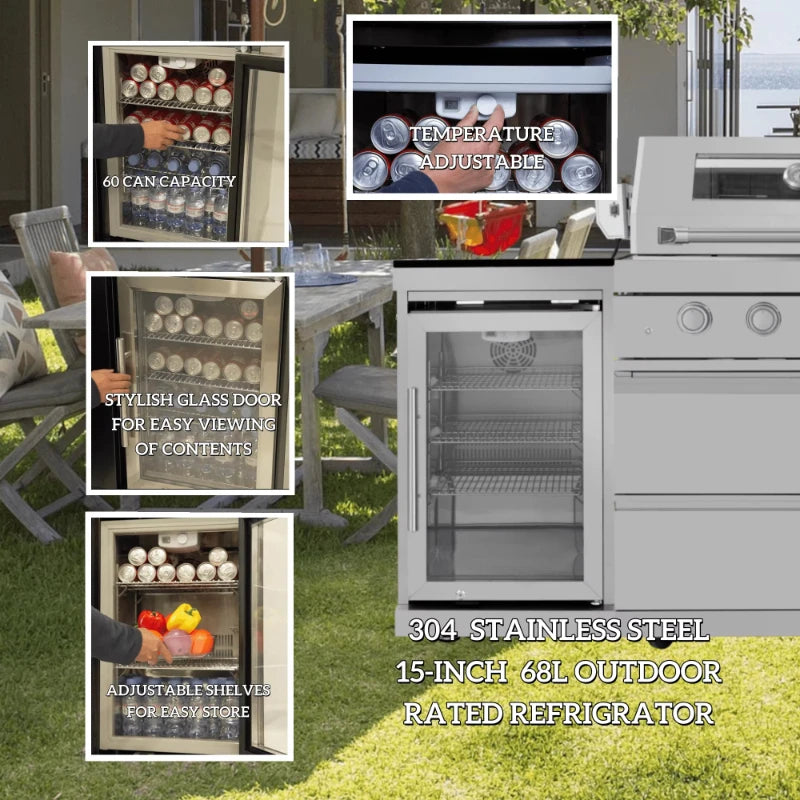 Custom Modular Outdoor BBQ Backyard Kitchen 304 Stainless Steel Outdoor Kitchen Can Assemble Freely Sink Refrigerator