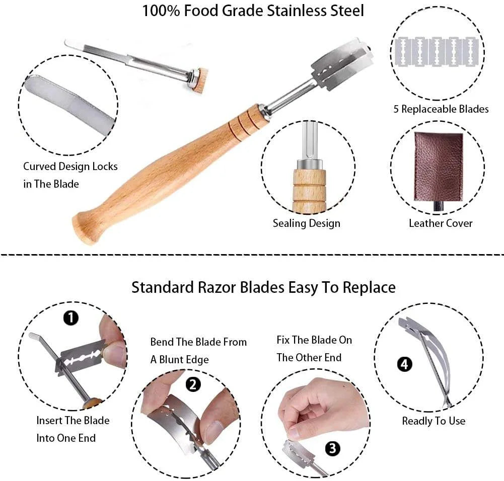 1-5P Bread Cutter French Bread Blades Kitchen Gadgets Normal Wood Handle Baking Accessory European Style Curved Arch Toast Knife