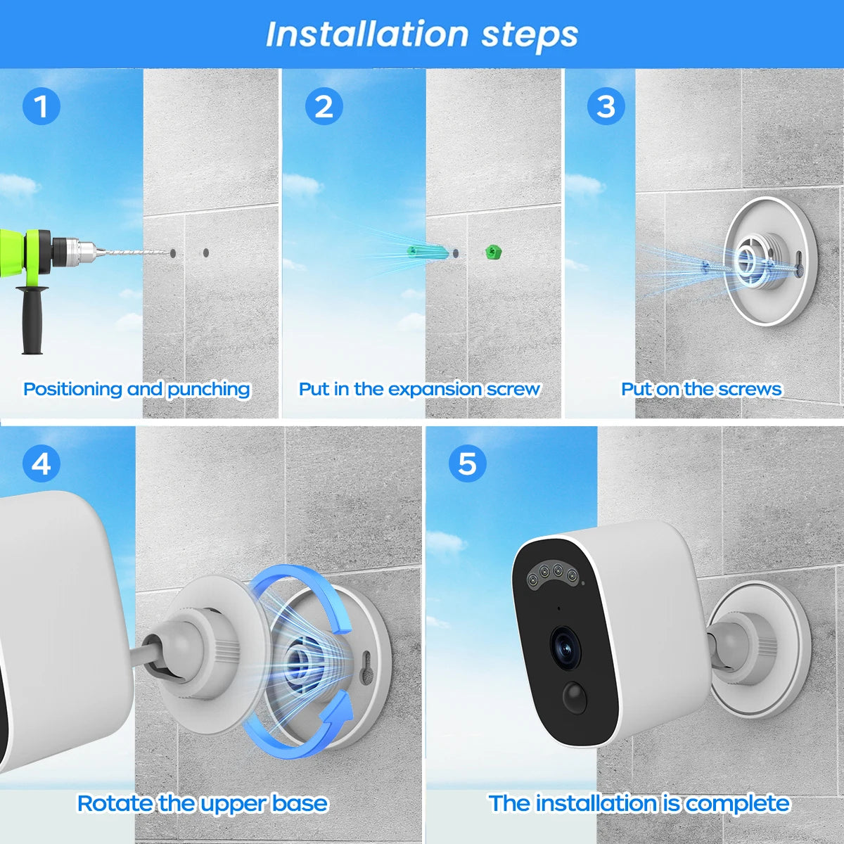 JOOAN 5MP WiFi Solar Camera Outdoor Wireless Battery Powered Security Camera PIR Human Detection Night Vision IP66 Waterproof