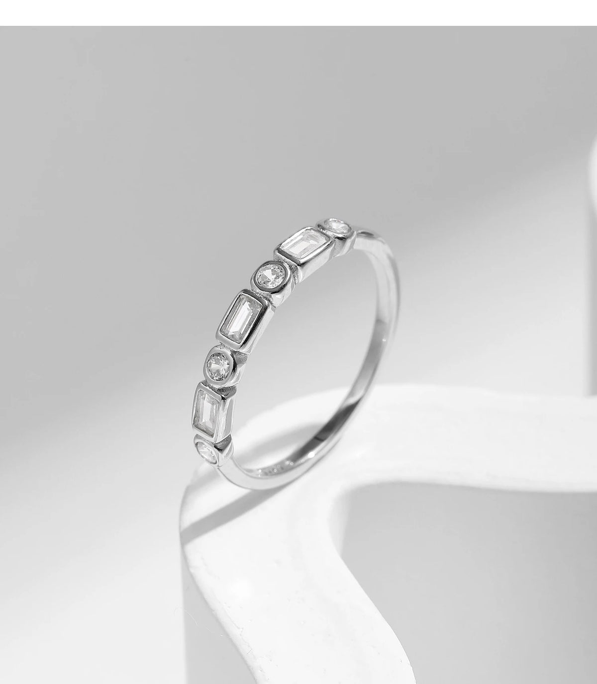 MODIAN 925 Sterling Silver Fashion Round Rectangle Dazzling Clear CZ Band Ring For Women Wedding Engagement Fine Jewelry
