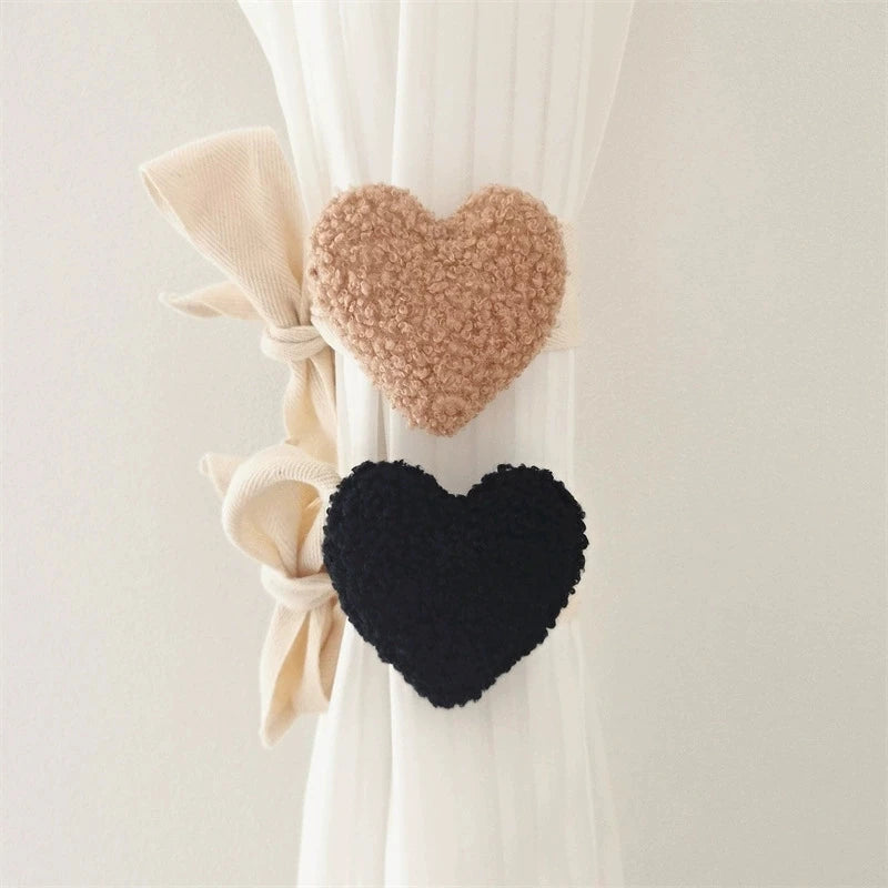 Plush Heart Curtain Tiebacks Bundle Rope Car Curtain Ties Baby Kids Room Window Curtain Holders Home Decor Curtain Accessories