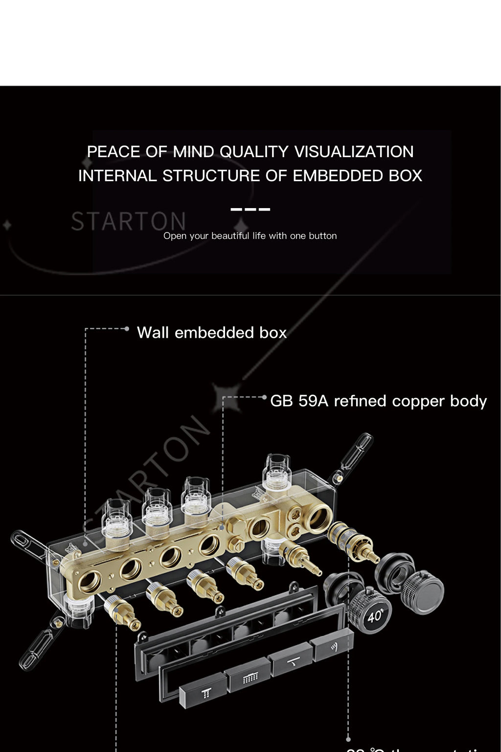 Luxury Black Brass Shower System, Wall Mounted Led Digital Display, Cold Hot Dual Control, Four Function Ceiling Shower Tap