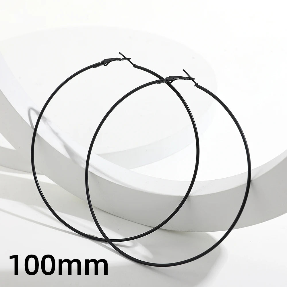 5 Sizes Stainless Steel Black Round Circle Hoop Earrings for Women Punk Exaggerated Smooth Statement Earring Gothic Jewelry Gift