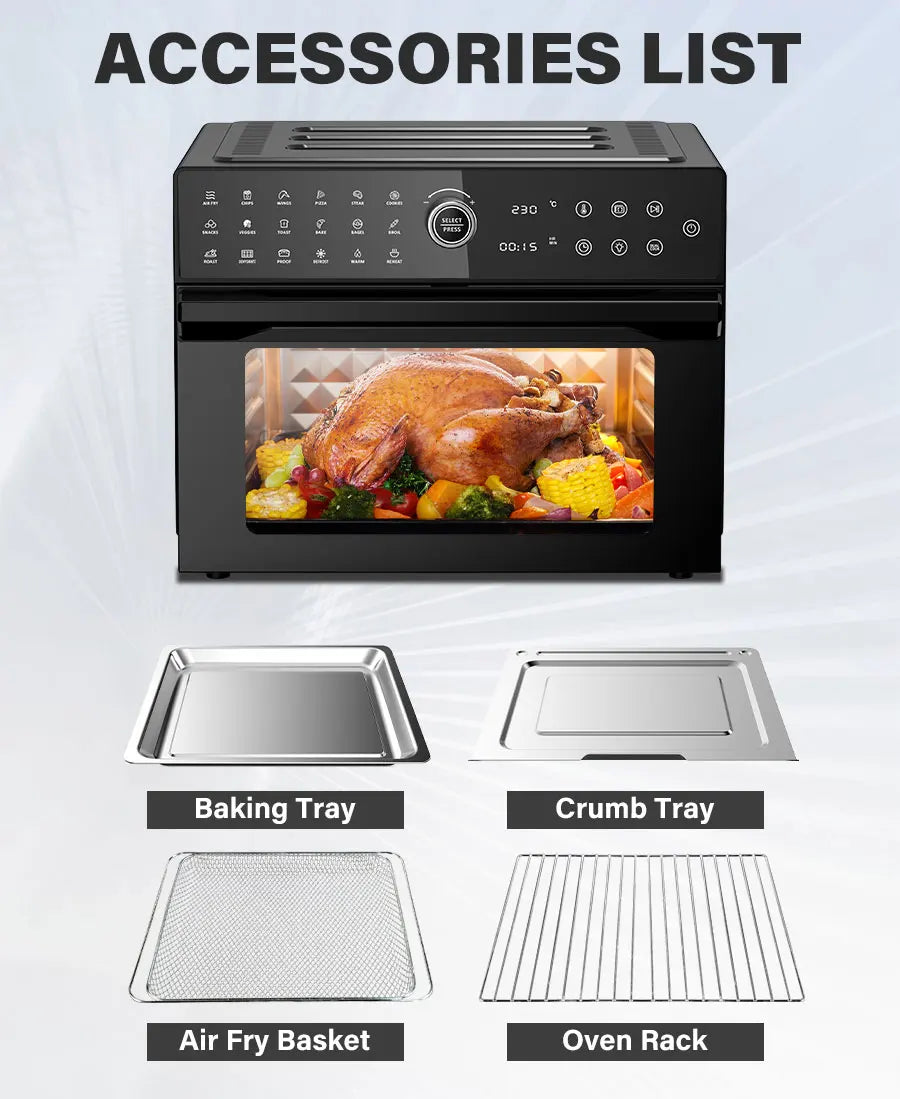 30L Electric Touch Screen Air Fryer Oven Stainless Steel Multifunctional Countertop Convection Dutch Household Chicken Pizza