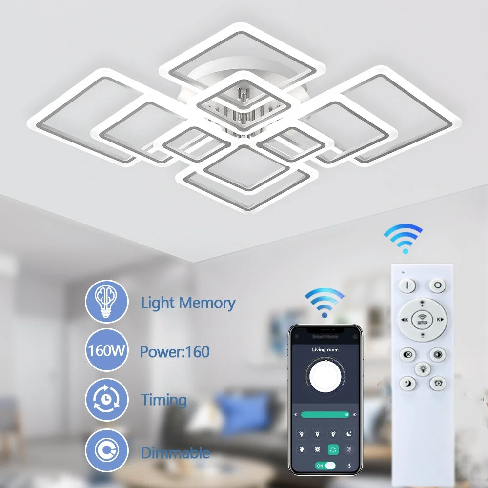 Modern Interior Square Ceiling Light with Remote Control LED Dimmable Ceiling Lamp lustre Living Room Kitchen Bedroom Decoration