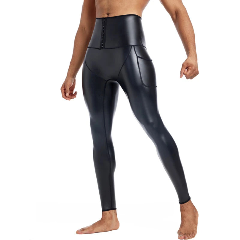 CHENYE Men High waist Leather Pants Skinny Stretch PU Trouser Nightclub Party Rock Steampunk PU Leather Pants 3-hook with Pocket