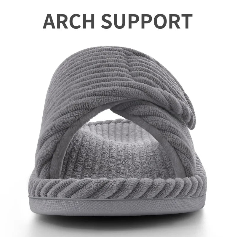 Bebealy Women's Orthopedic Slippers Winter Adjustable Memory Foam Slippers With Arch Support Lady Open Toe Bedroom Houes Slipper