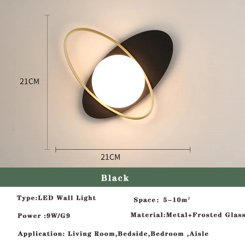 Modern LED Wall Lamps Black Gold Glass Ball Wall Sconces Living Rom Bedroom Hotel Decor Wall Lights Bedside Lights Aisle Lamp G9