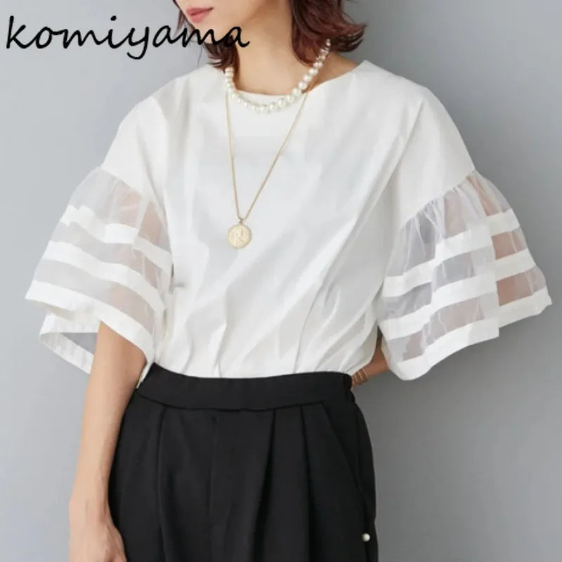 Flare Sleeve Shirts & Blouses Fashion Loose 2026 Woman Blusas New Arrivals Camisas Japan Korean Ropa Mujer Summer Tops
