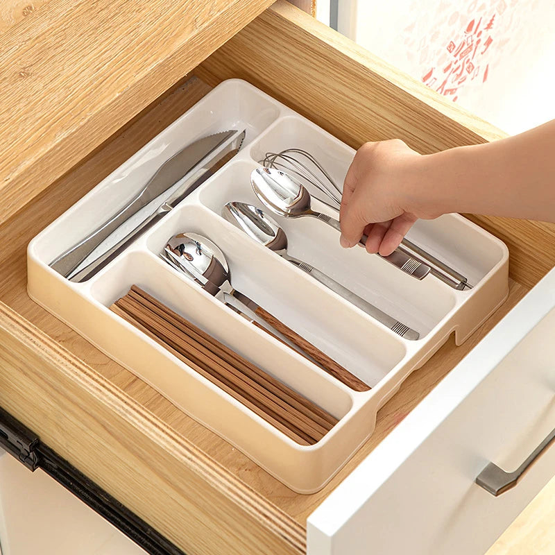 New 4/5 Compartments Cutlery Organizer Daily Drawer Divider Tray Rectangle Easy Clean Home Kitchen Spoon Fork Separation Box