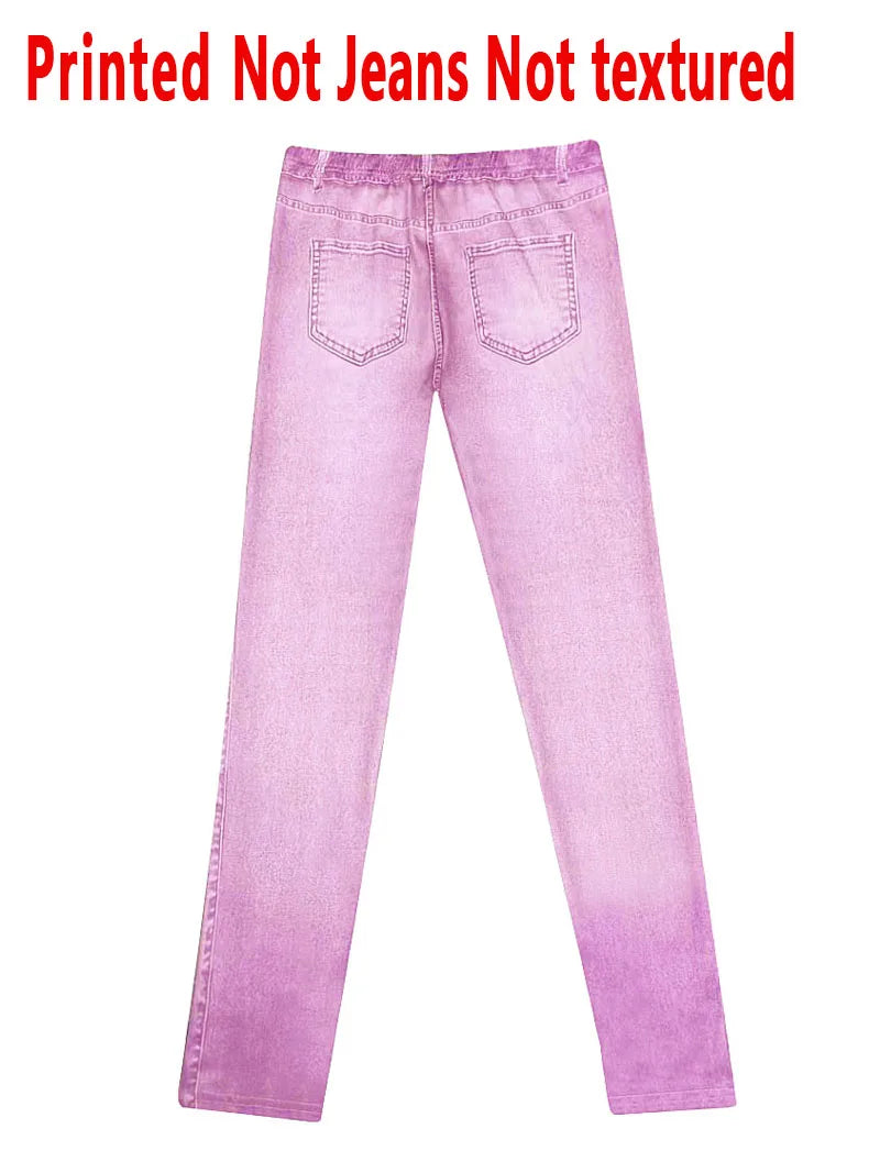 1278 [Printed Pants - Not Denim Fabric] Women's High-Stretch Imitation Denim Distressed Oversized Pants - Wide-Look for Skinny