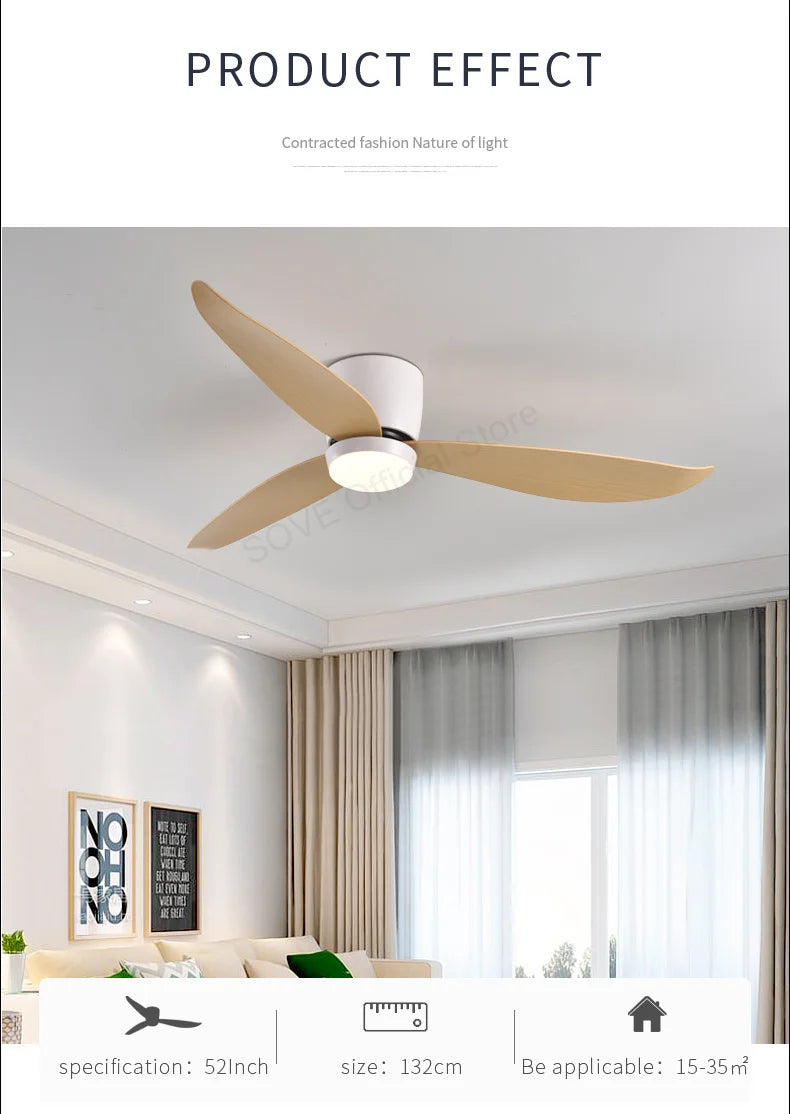 SOVE Modern Led Ceiling Fan Kitchen Living Room Dining Room Household High Air Volume Remote Control Pendant Light