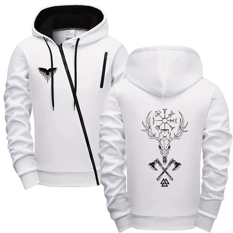 Mens Casual Riding Set 2025 Diagonal Zipper Hoodie with Joggers Urban Streetwear Tracksuit Autumn Winter