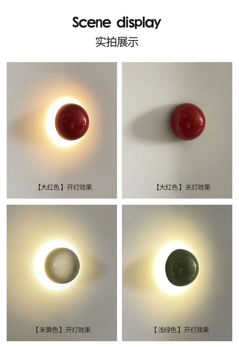 Modern Led Wall Lamp Red Round Metal Wall Lights for Bedroom Living Room Corridor Ceiling Lamp Designer Cream Decorative Room