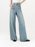 FSLE New Summer Women‘s Wide Leg Jeans Vintage Washed Straight Wide Leg Pants High Waist Denim Trousers Casual Street Style Chic