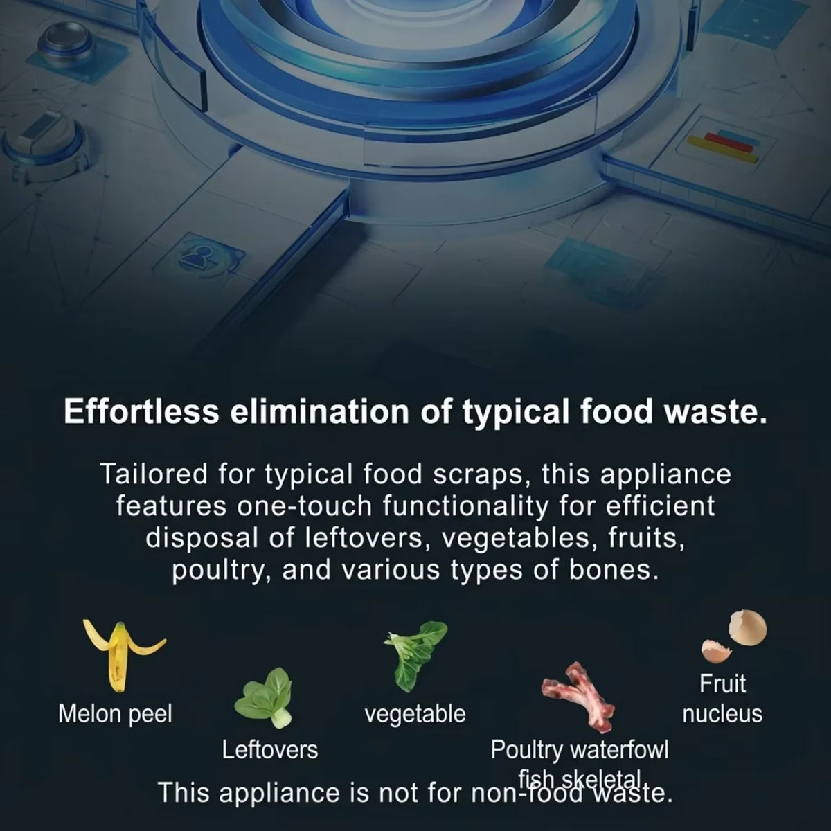 Airo Electric Compact 0.5 HP Continuous Kitchen Garbage Disposal Economic Silent Food Waste Disposer Stainless Steel Home
