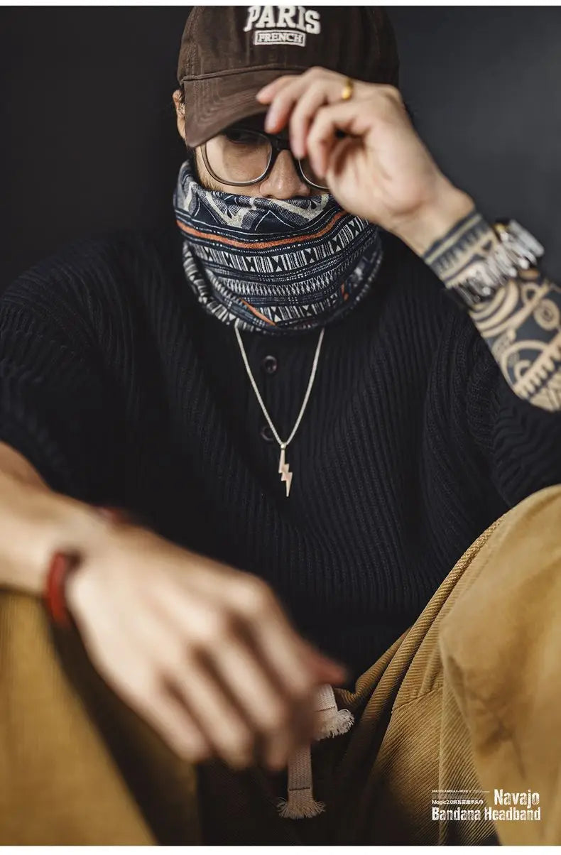 Maden Vintage Navajo Printed Multi-purpose Hat and Headscarf Versatile Daily Men's Beanie for Fall and Winter Warm Pullover Hat