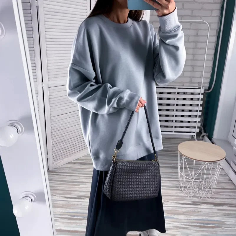 Spring Oversize Sweatshirts for Women O Neck Cotton Solid Hoodie Long Sleeve Tops Loose Women's Pullovers Fashion Streetwear