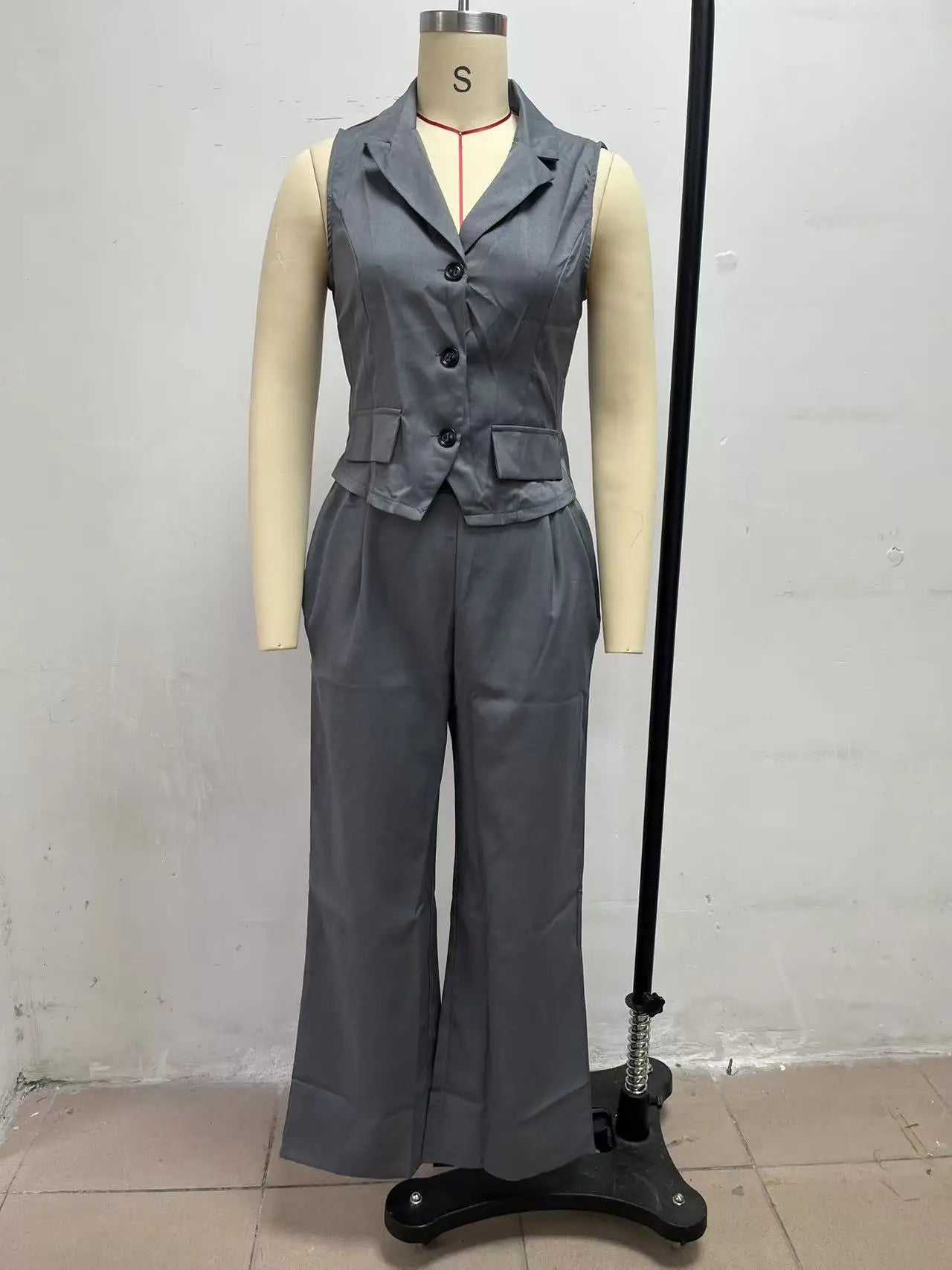 2026 Summer Women Two Piece Set Single-breasted Sleeveless Vest Top And Trousers Pants Set Suit Office Ladies Suits
