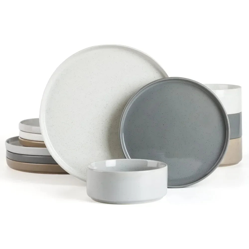 Furniture Nebula Plates and Bowls Set, 12 Pieces Dinnerware Sets, Dishes Set for 4