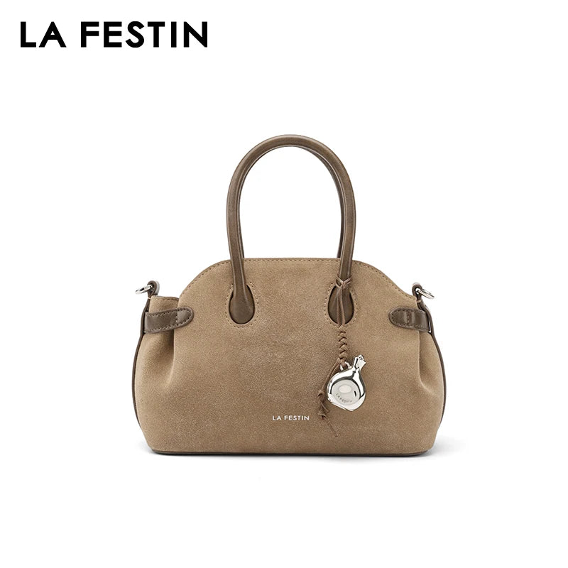 LA FESTIN Original Brand Women's Bag 2025 New Suede Bag Luxury Designer Handbag Boston Bag Shoulder Crossbody Bag Bowling Bag