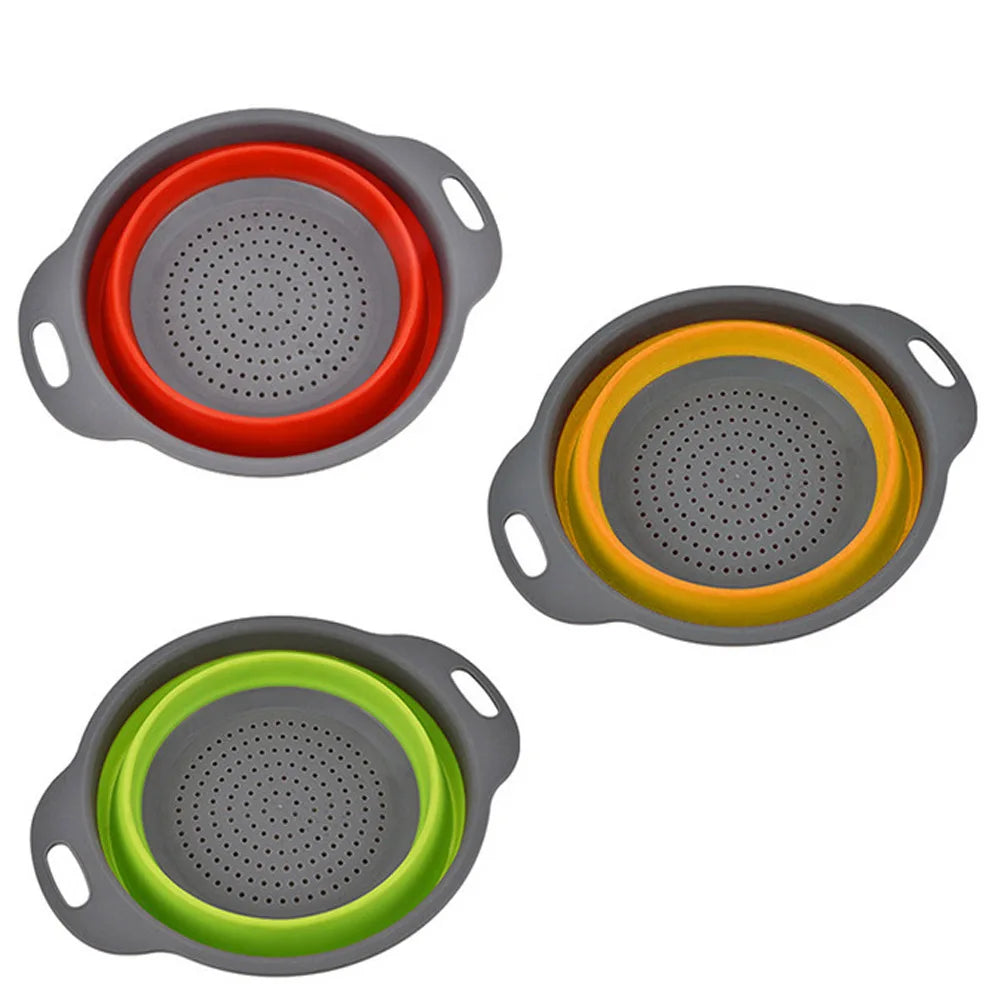 Silicone Vegetable and Fruit Cleaning and Drainage Basket  Cleaning Basket 1PCS Folding Water Filter Net Kitchen Gadgets