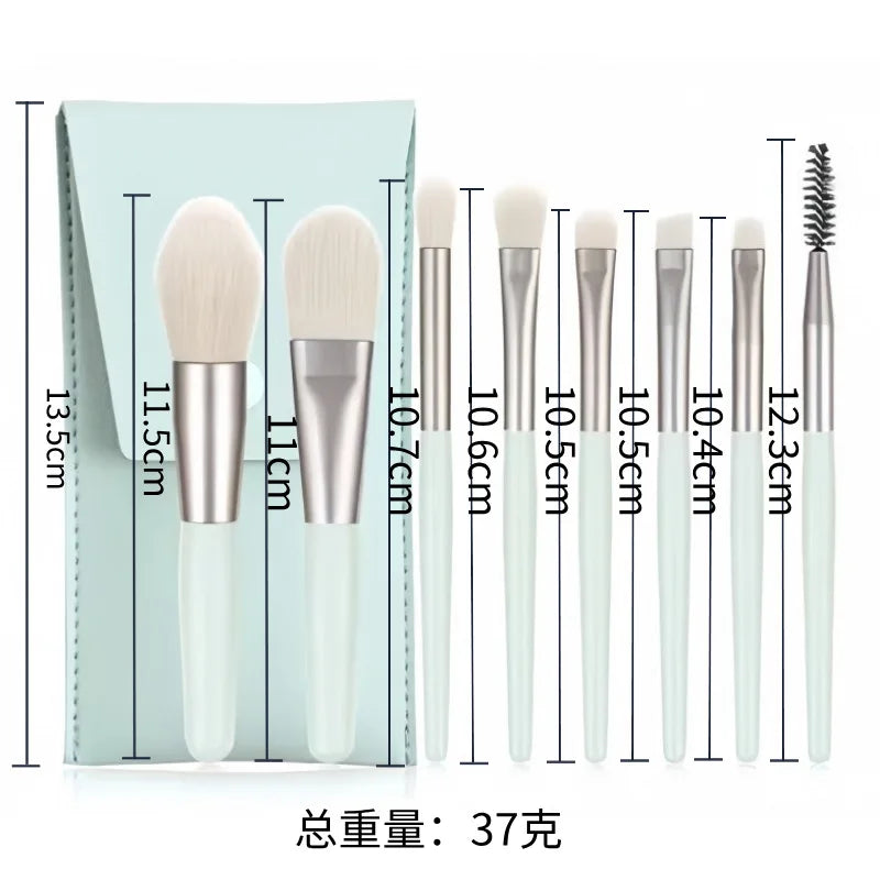 1 Set Mini 8Pcs Makeup Brush Set Portable Pouch Eyeshadow Foundation Blush Brush Beauty Tools for Beginners