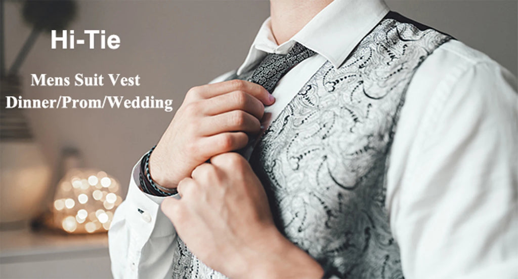 Hi-Tie Silk Mens Waistcoat Tie Set Gold Brown Orange Beige Ivory Khaki Bronze Sleeveless Jacket Suit Vest Necktie Hanky Cufflink