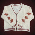 Autumn Leaves Knitted Cardigan Women Red Maple Leaf Embroidered Oversized Cardigan Folklore Girl Fall Winter Low V-neck Sweater