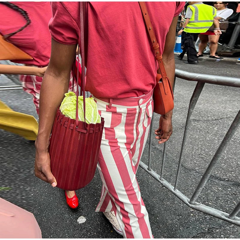 Striped Zipper High-Waisted Trousers Slim Fit Flare Leg Double Pocket 2026 Summer Casual Women Bottom Fashion Chic Lady Pants