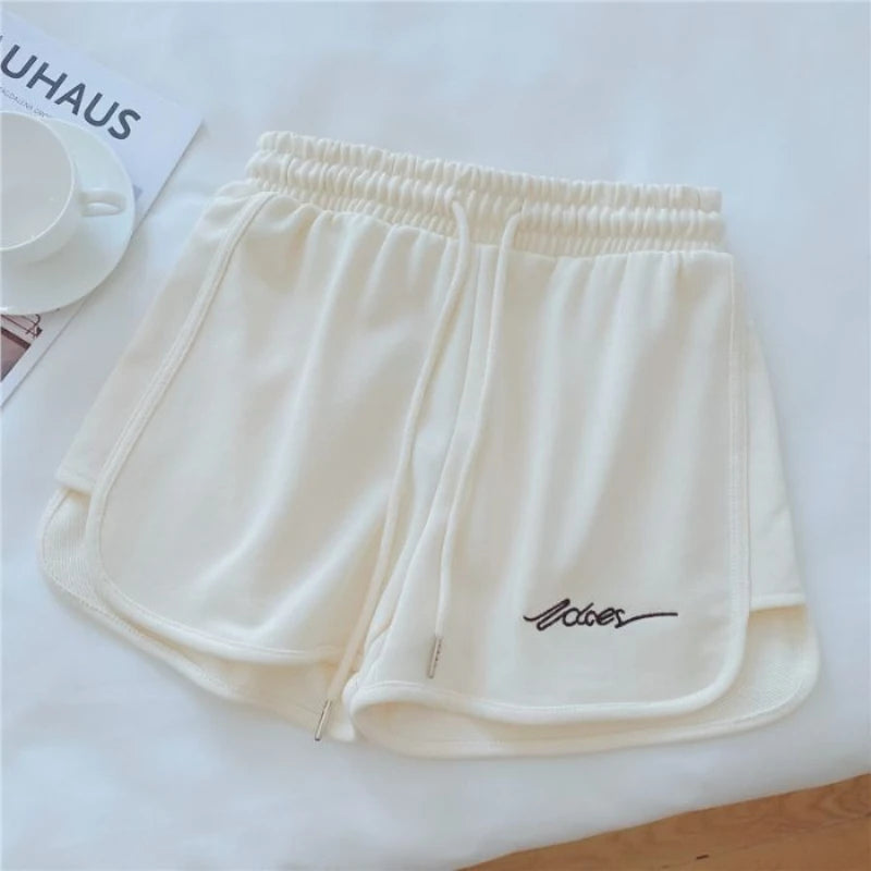 2026 Women Comfortable Loose Wide-legged Embroidered Drawstring A Pants Slim Waist Slim Fit Casual Home Versatile Sports Shorts