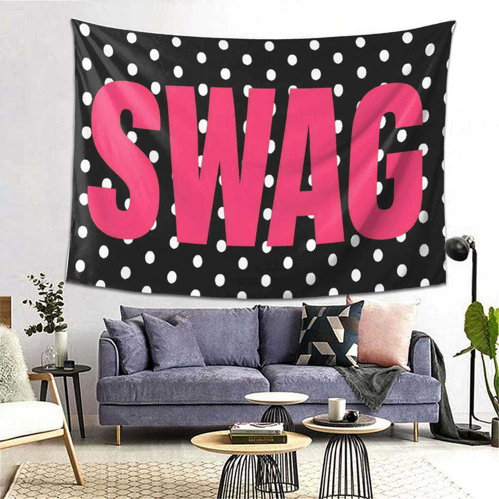 VIKAMA Polka Dot SWAG Tapestry Bold Pink Letter Wall Hanging for Bedroom Dorm Room Aesthetic Decor Trendy Wall Blanket