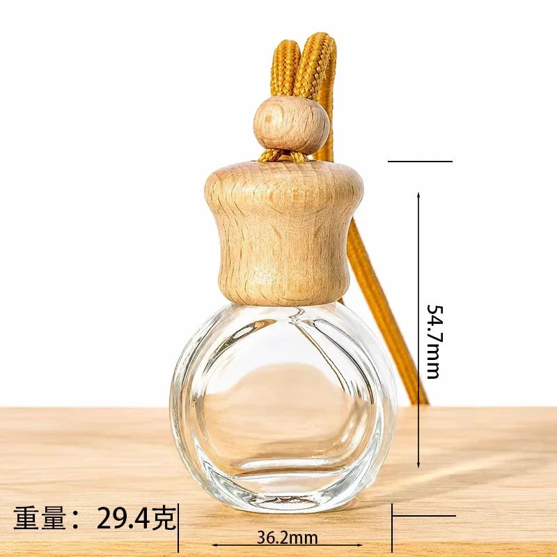 Car Air Freshener Pendant Perfume Glass Bottle With Wooden Caps Refillable Car Essential Oil Diffuser Bottle