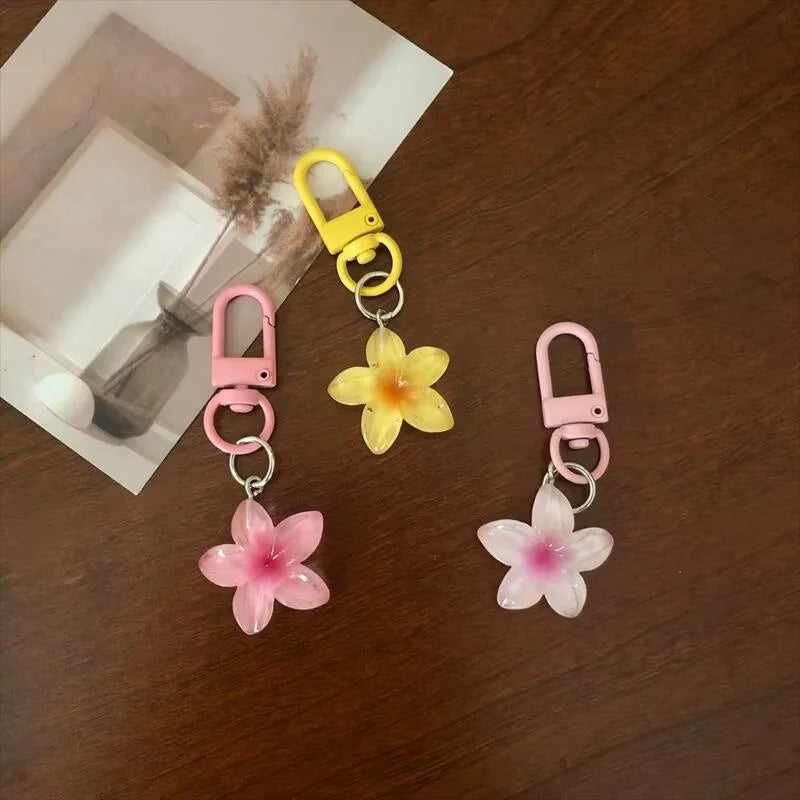 5Pcs Cute Color Cherry Blossom Resin Metal Key Chain For Women Girls Fashion Exquisite Key Bag Charm Jewelry Accessories Gifts