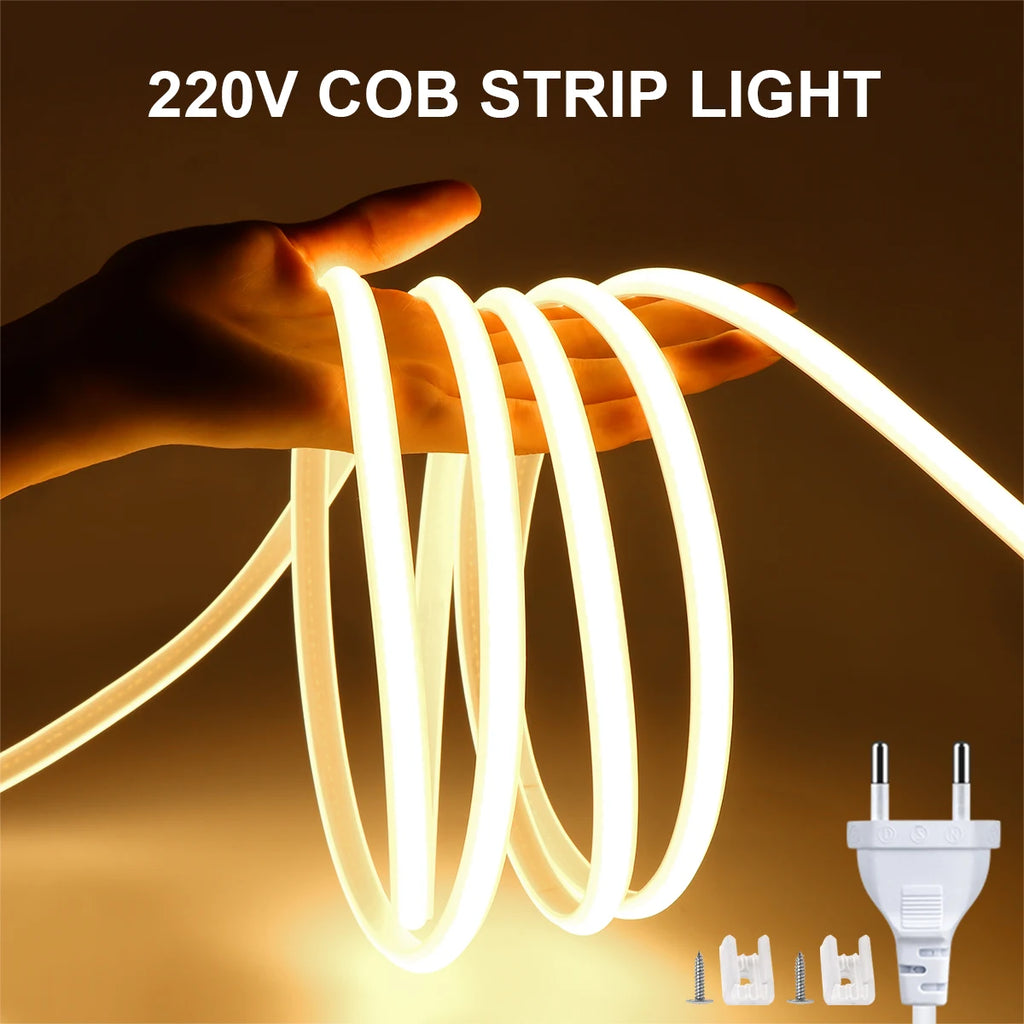 288 LEDs/m IP67 Waterproof AC110V/220V COB LED Strip Light EU/US Plug for Home Hotel Theater Outdoor Advertising Sign Decoration