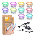 10pcs RGB LED Deck Light with Remote Control DC12V IP67 Waterproof Underground Lamp Dimmable Garden Stair Landscape Lighting