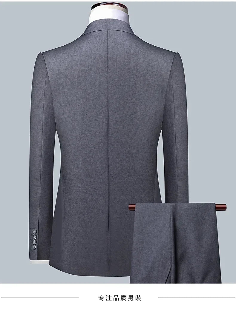 Suit Fashionable Formal Outdoor Gentleman Solid-color Men's Business Wedding Hosting Banquets Casual British Style Fitted Gentle
