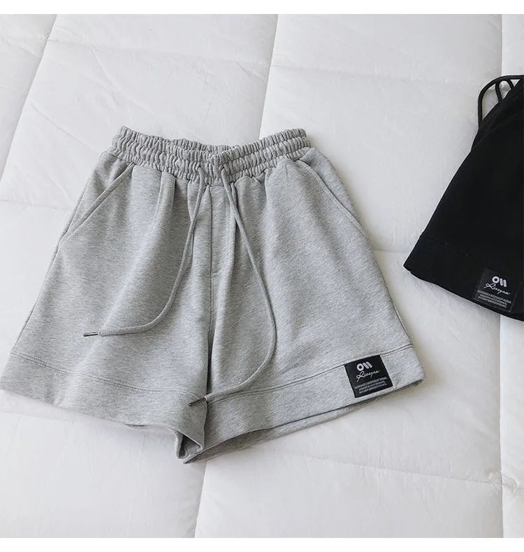 New Women High-Waist Wide-Leg Pants Couple's Sports Shorts Student Loose Home Pants Girls Casual Running Shorts Sexy high-waist