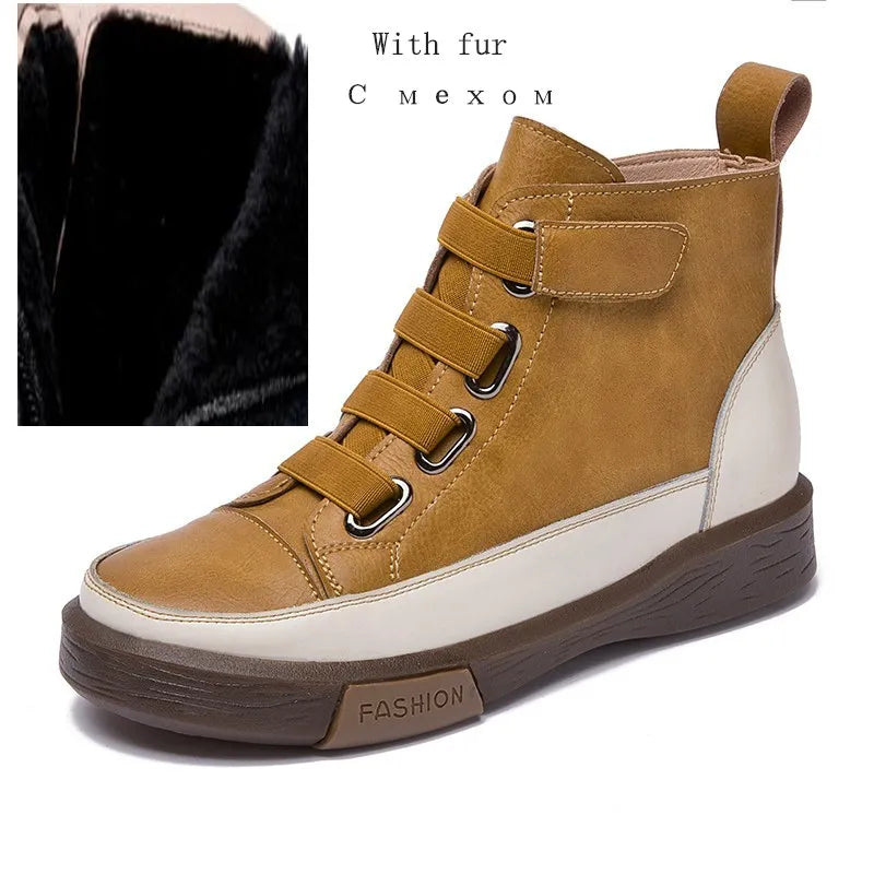 DIMANYU Ladies Shoes Sneakers Flat Fur Women Boots Winter Genuine Leather 2026 Retro Spring Ankle Boots For Women