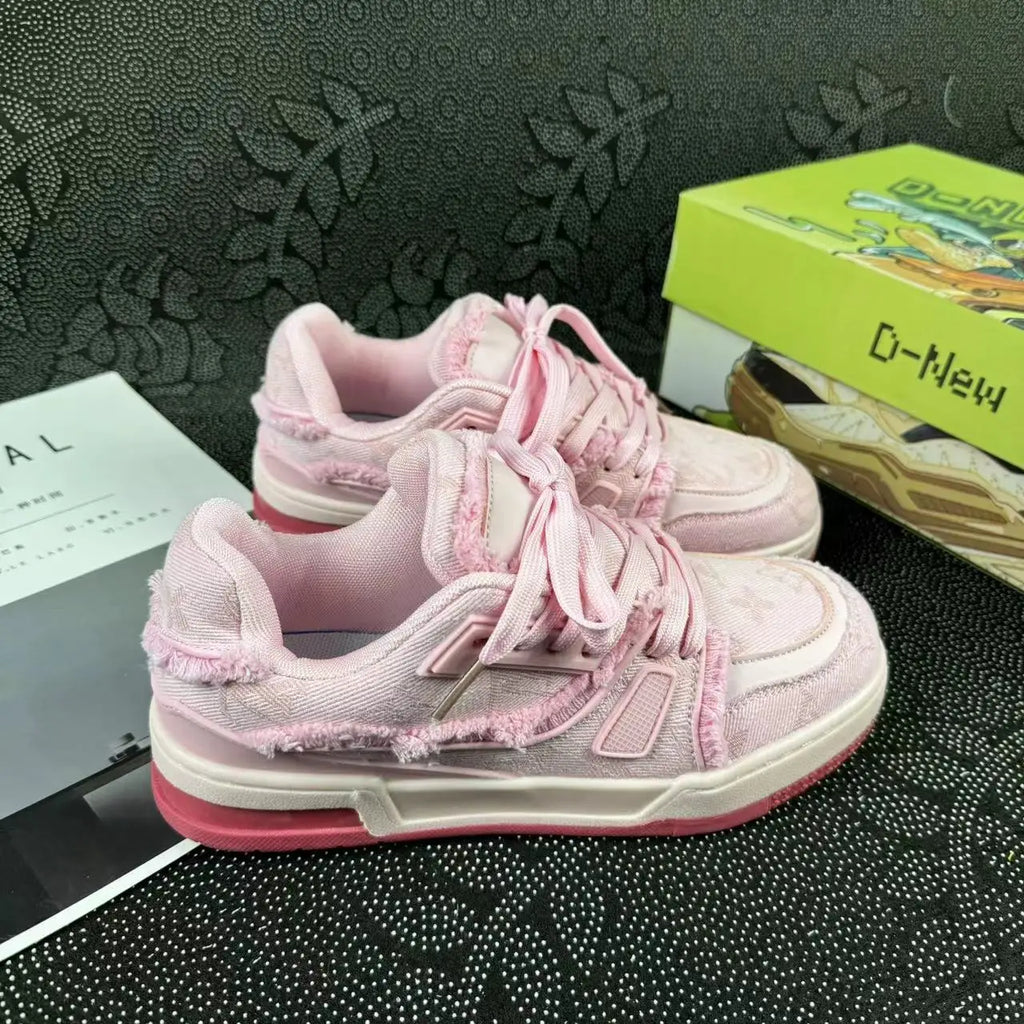 2025 New Casual Women's Sneakers Popular Niche Vintage Skateboard Spring Autumn All Match Shoes Couple Style Pink Sneakers