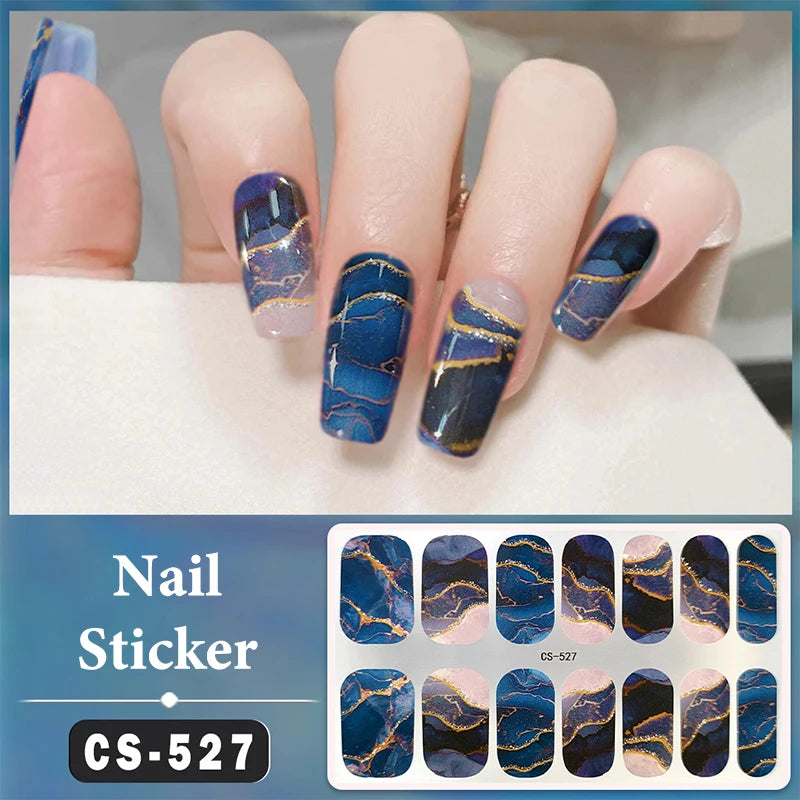 No Baking Lamp Waterproof Nail Wraps Full Cover Nail Stickers Firm And Not Easy To Fall Off 14 Nails/Set Multi Color Nail Patch