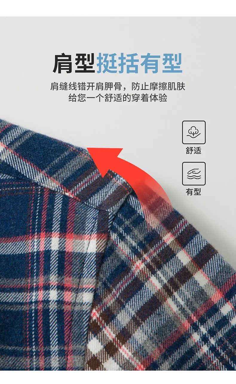 High-quality, fashionable, cool, casual and business-style pure cotton long-staple cotton men's check shirt with multi-color che