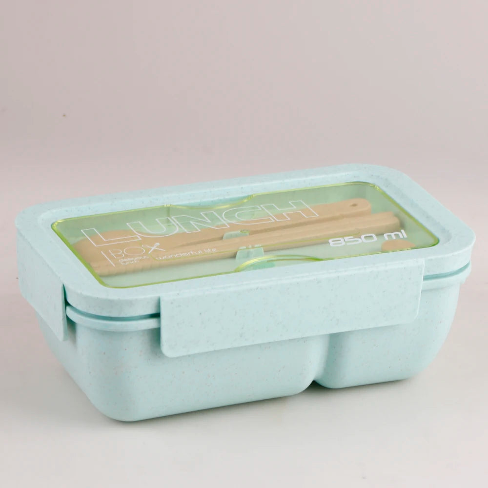 Microwave Lunch Box, Eco-Friendly BPA Free Wheat Straw Bento Box with Chopsticks , Kitchen Food Container ,Soup Can with Spoon