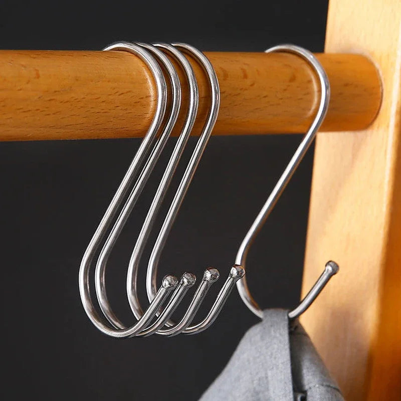 2/10Pcs S-Shape Hook Stainless Steel Clothes Bags Towels Plants Hanging Rack Multi-function Kitchen Bedroom Railing Hanger Hook