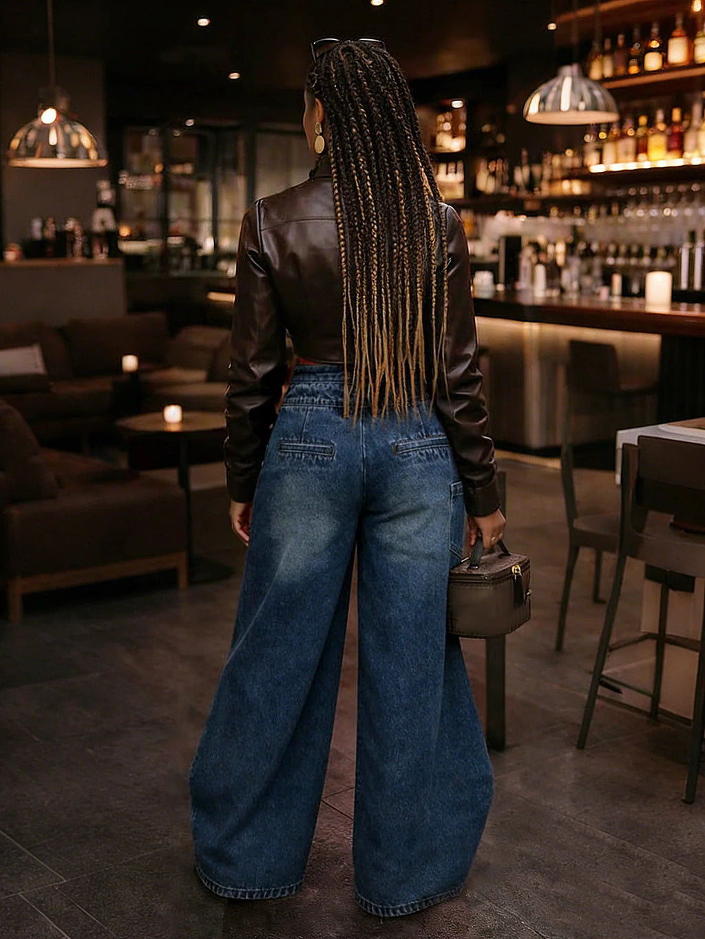 Vintage Washed Denim Wide Leg Pants Women Asymmetrical Wrap Overlap High Waist Y2K Streetwear Casual  Fashion Baggy Jeans