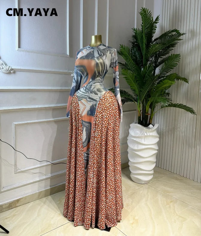 CM.YAYA Women O-neck Long Sleeve Big Swing A-line Maxi Dress 2026 Spring Evening Sexy Parties Vacation Long Dresses Vestidos