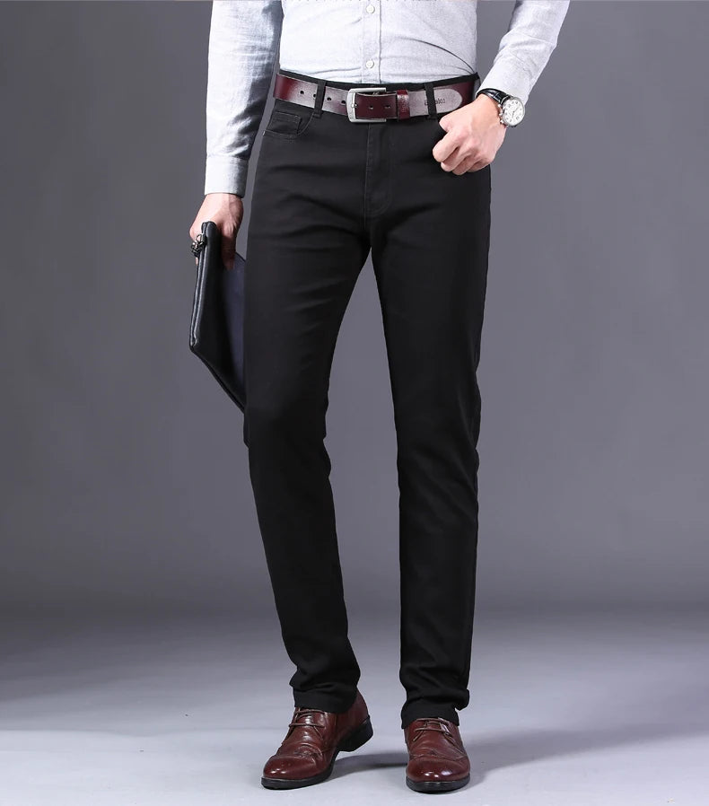 2026 New  Spring Autumn Wine Red Jeans Men Fashion Casual Classic Style Business Straight Fit Soft Trousers Male Advanced Pants