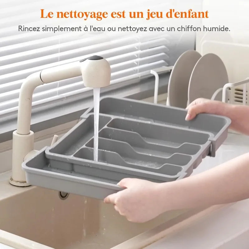 4 Grid Expandable Kitchen Drawer Organizer Adjustable Retractable Cutlery Storage Box with Divider for Utensils,Drawer Organizer